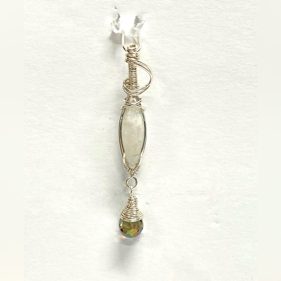 HANDMADE Moonstone and Crystal Hand Wrapped Dangle Pendant, Artisan Jewelry Gift - Picture 7 of 9